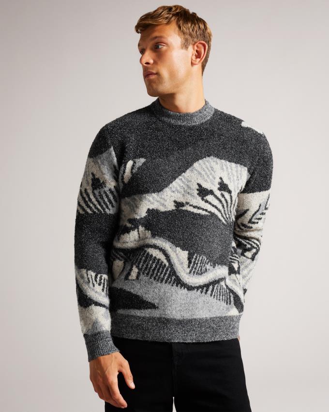 Pull Ted Baker Long Sleeve Abstract Scene Noir Homme | RPR-58582178